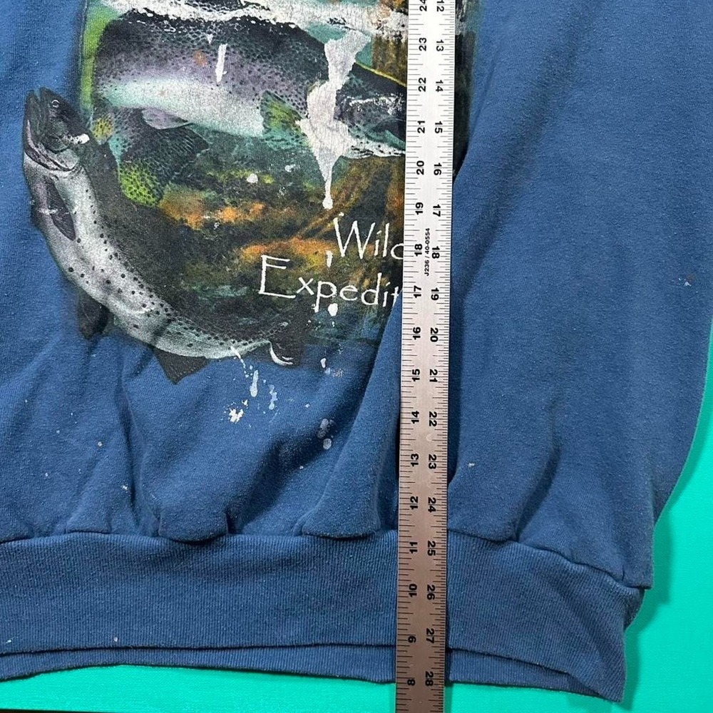 Vintage 90s wildlife expedition trout graphic paint distressed sweatshirt - Picture 6 of 7